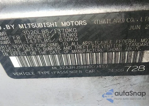 2017 Mitsubishi Mirage Es z USA, uszkodzony, nr VIN ML32A3HJ5HH009457